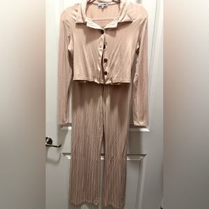 2 Piece Cream Fashion Nova Pants Set Stretch